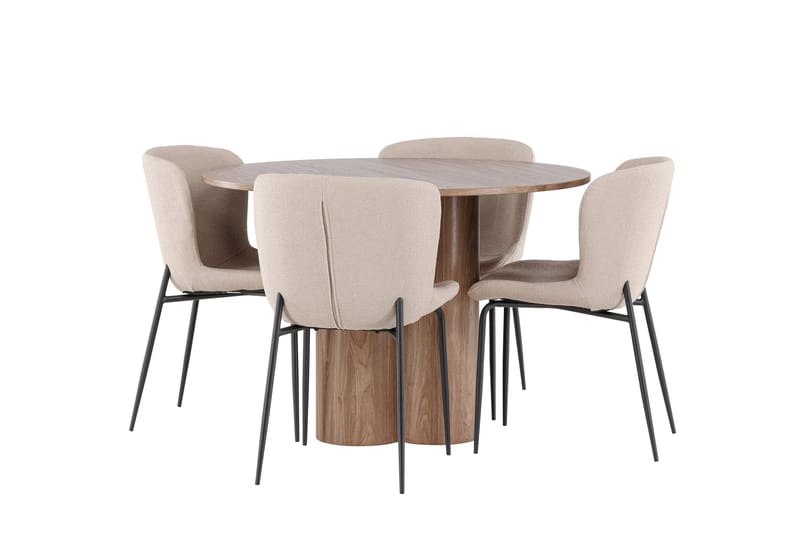 Olivia Matgrupp 110 cm Rund med 4 Modesto stolar - Mocca/Beige - Möbler - Bord & matgrupper - Matgrupper