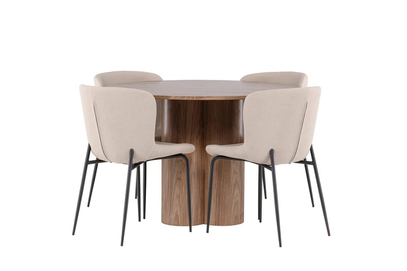 Olivia Matgrupp 110 cm Rund med 4 Modesto stolar - Mocca/Beige - Möbler - Bord & matgrupper - Matgrupper
