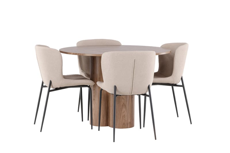 Olivia Matgrupp 110 cm Rund med 4 Modesto stolar - Mocca/Beige - Möbler - Bord & matgrupper - Matgrupper