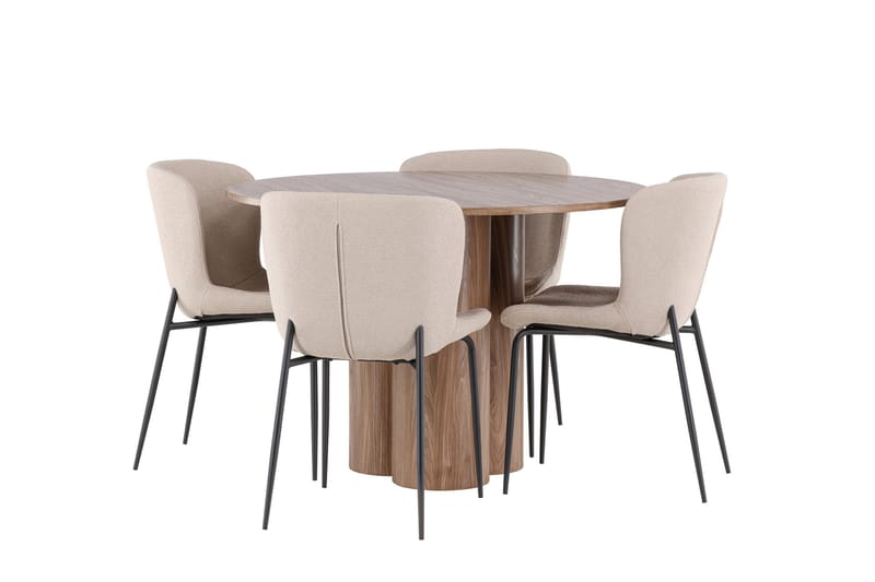 Olivia Matgrupp 110 cm Rund med 4 Modesto stolar - Mocca/Beige - Möbler - Bord & matgrupper - Matgrupper