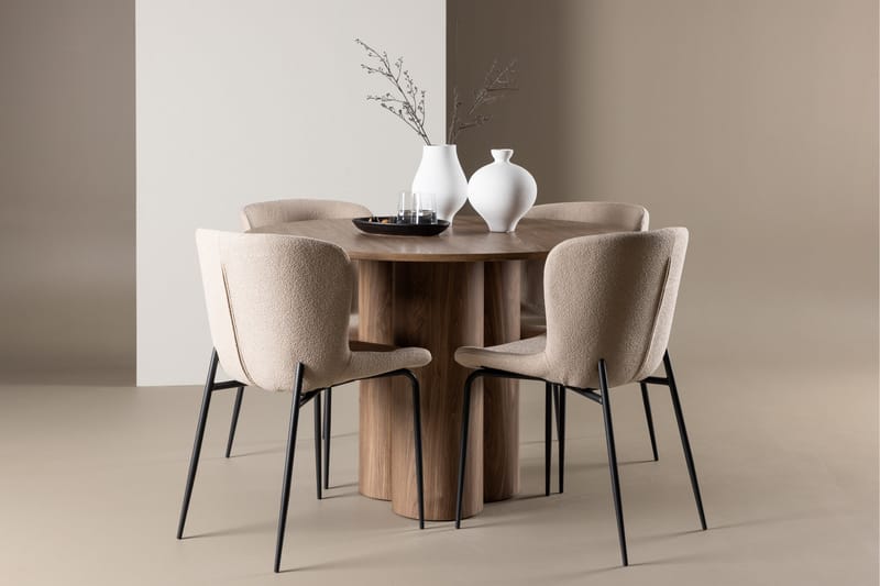 Olivia Matgrupp 110 cm Rund med 4 Modesto stolar - Mocca/Beige - Möbler - Bord & matgrupper - Matgrupper