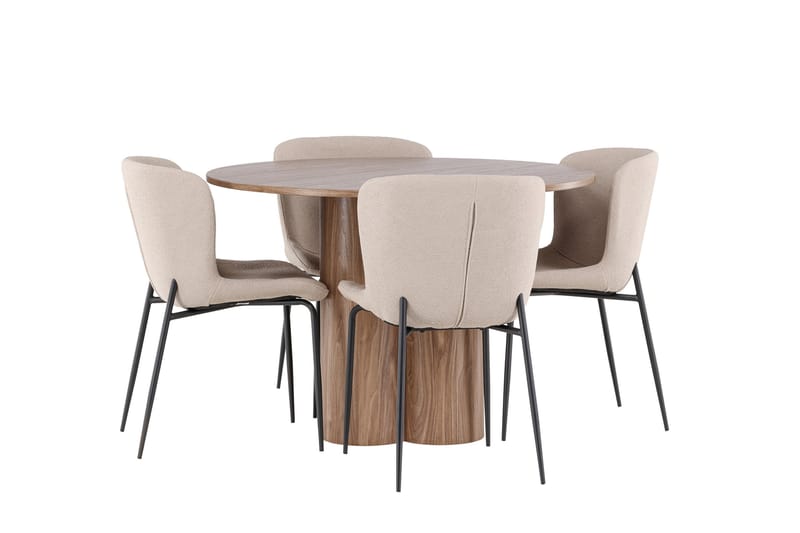 Olivia Matgrupp 110 cm Rund med 4 Modesto stolar - Mocca/Beige - Möbler - Bord & matgrupper - Matgrupper