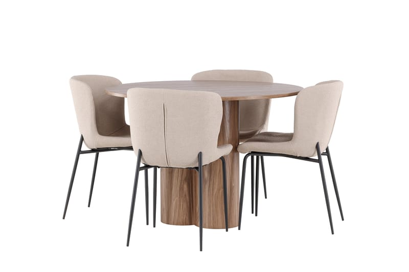Olivia Matgrupp 110 cm Rund med 4 Modesto stolar - Mocca/Beige - Möbler - Bord & matgrupper - Matgrupper