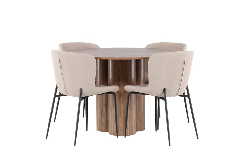 Olivia Matgrupp 110 cm Rund med 4 Modesto stolar - Mocca/Beige - Möbler - Bord & matgrupper - Matgrupper
