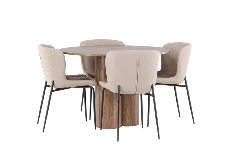 Olivia Matgrupp 110 cm Rund med 4 Modesto stolar - Mocca/Beige - Möbler - Bord & matgrupper - Matgrupper