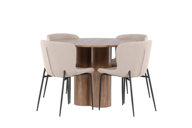 Olivia Matgrupp 110 cm Rund med 4 Modesto stolar - Mocca/Beige - Möbler - Bord & matgrupper - Matgrupper