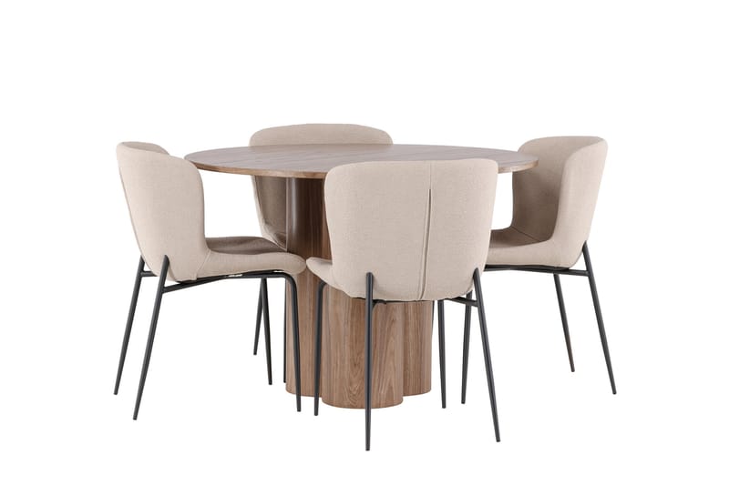 Olivia Matgrupp 110 cm Rund med 4 Modesto stolar - Mocca/Beige - Möbler - Bord & matgrupper - Matgrupper