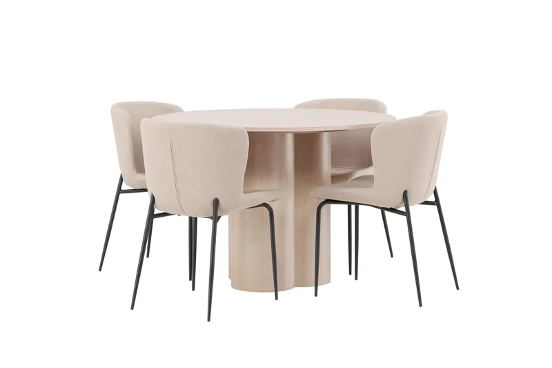 Olivia Matgrupp 110 cm Rund med 4 Modesto stolar - Whitewash - Möbler - Bord & matgrupper - Matgrupper