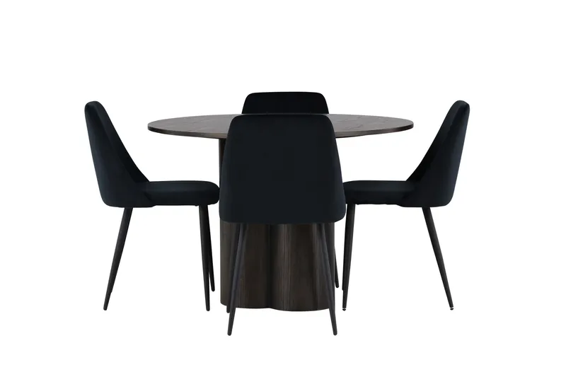 Olivia Matgrupp 110 cm Rund med 4 Night stolar, Svart