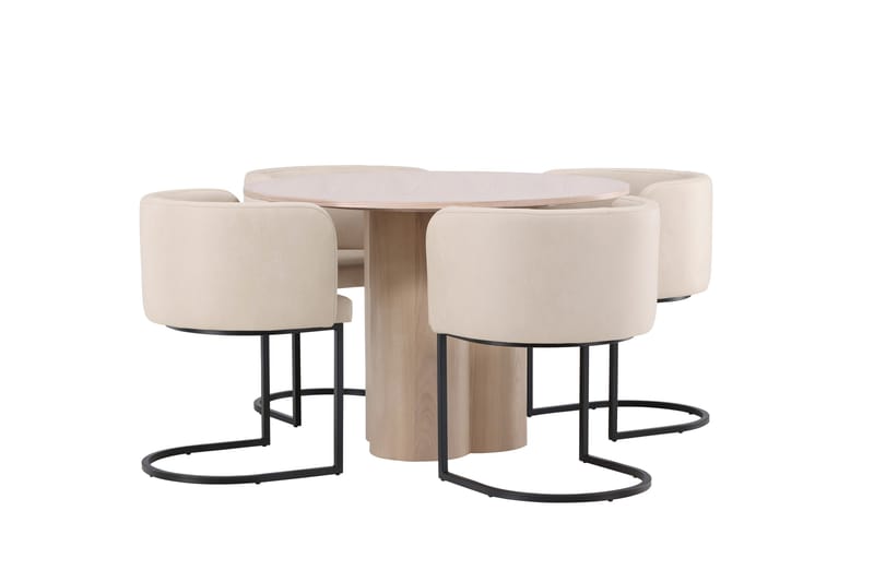 Olivia Matgrupp 110 cm Rund med 4 Simrishamn stolar - Whitewash - Möbler - Bord & matgrupper - Matgrupper