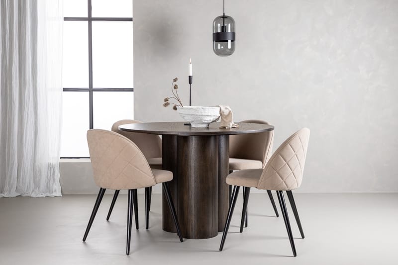 Olivia Matgrupp 110 cm Rund med 4 Velvet stolar - Beige - Möbler - Bord & matgrupper - Matgrupper