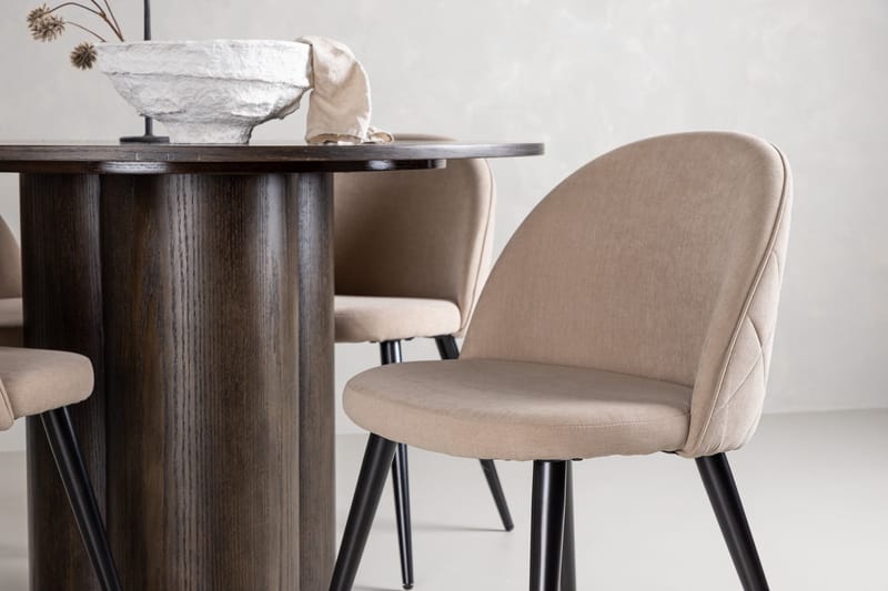 Olivia Matgrupp 110 cm Rund med 4 Velvet stolar - Beige - Möbler - Bord & matgrupper - Matgrupper