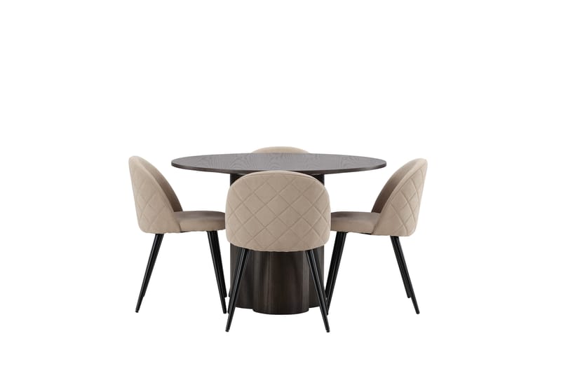 Olivia Matgrupp 110 cm Rund med 4 Velvet stolar - Beige - Möbler - Bord & matgrupper - Matgrupper