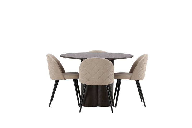 Olivia Matgrupp 110 cm Rund med 4 Velvet stolar - Beige - Möbler - Bord & matgrupper - Matgrupper