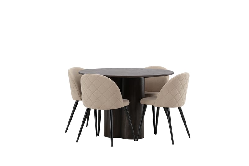 Olivia Matgrupp 110 cm Rund med 4 Velvet stolar - Beige - Möbler - Bord & matgrupper - Matgrupper