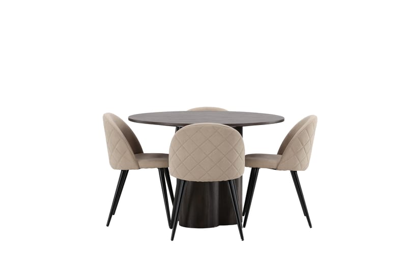 Olivia Matgrupp 110 cm Rund med 4 Velvet stolar - Beige - Möbler - Bord & matgrupper - Matgrupper