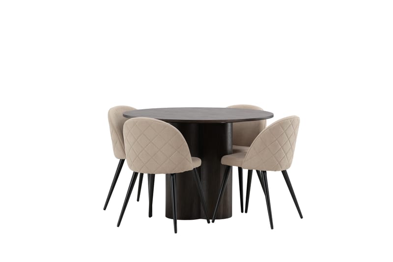 Olivia Matgrupp 110 cm Rund med 4 Velvet stolar - Beige - Möbler - Bord & matgrupper - Matgrupper