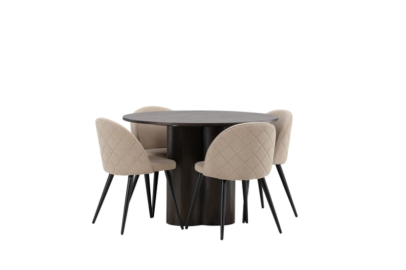 Olivia Matgrupp 110 cm Rund med 4 Velvet stolar - Beige - Möbler - Bord & matgrupper - Matgrupper