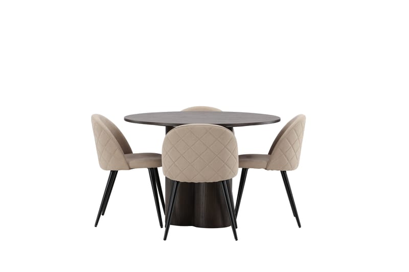 Olivia Matgrupp 110 cm Rund med 4 Velvet stolar - Beige - Möbler - Bord & matgrupper - Matgrupper