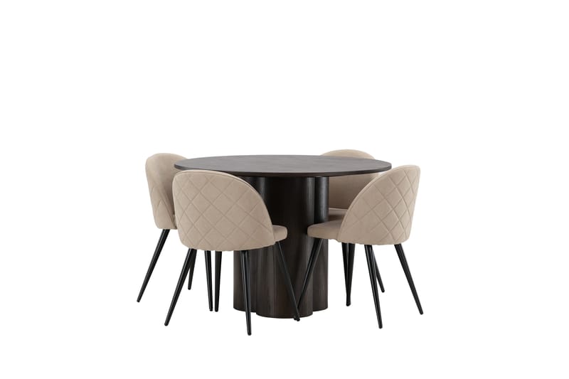 Olivia Matgrupp 110 cm Rund med 4 Velvet stolar - Beige - Möbler - Bord & matgrupper - Matgrupper