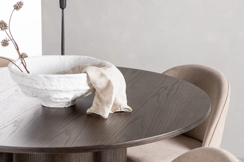 Olivia Matgrupp 110 cm Rund med 4 Velvet stolar - Beige - Möbler - Bord & matgrupper - Matgrupper