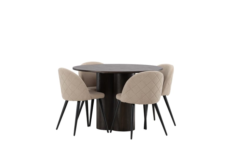 Olivia Matgrupp 110 cm Rund med 4 Velvet stolar - Beige - Möbler - Bord & matgrupper - Matgrupper