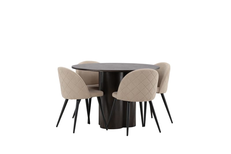 Olivia Matgrupp 110 cm Rund med 4 Velvet stolar - Beige - Möbler - Bord & matgrupper - Matgrupper