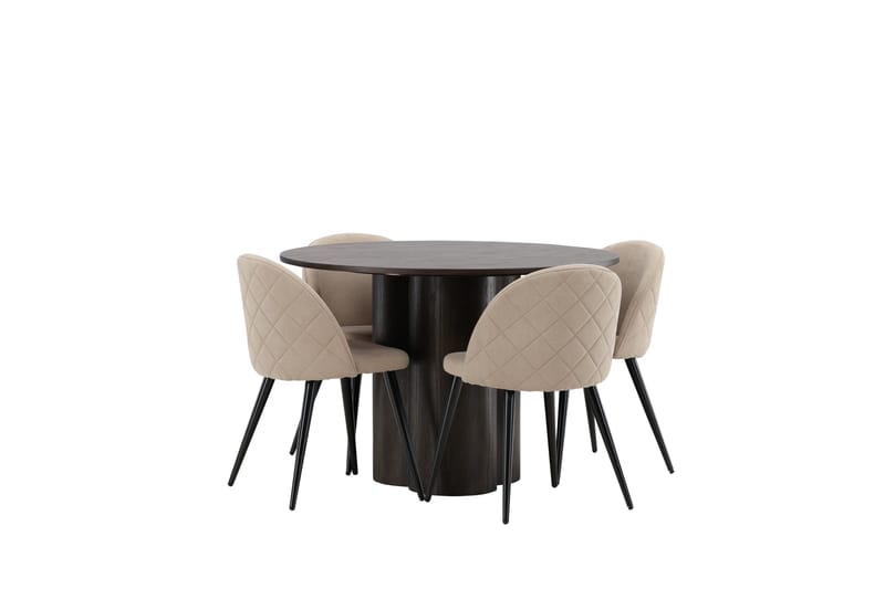 Olivia Matgrupp 110 cm Rund med 4 Velvet stolar - Beige - Möbler - Bord & matgrupper - Matgrupper