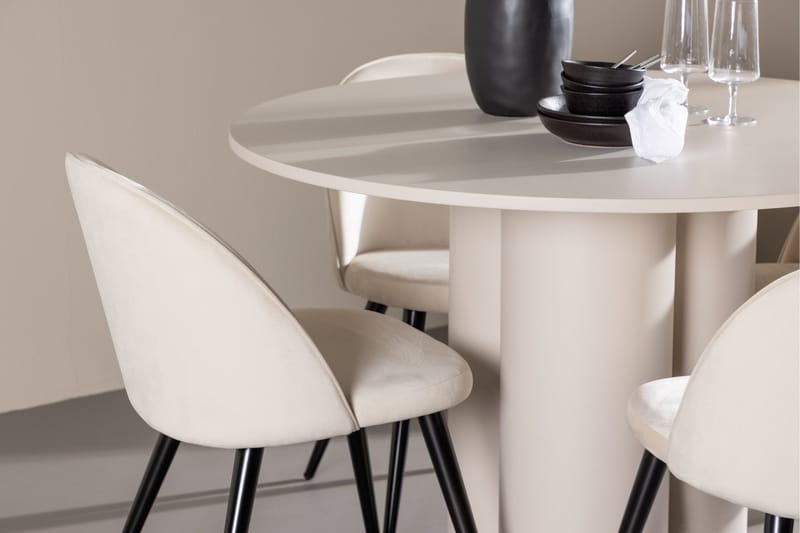 Olivia Matgrupp 110 cm Rund med 4 Velvet stolar - Beige/Beige - Möbler - Bord & matgrupper - Matgrupper