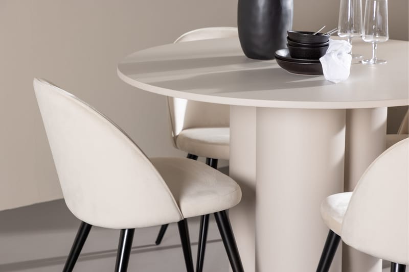 Olivia Matgrupp 110 cm Rund med 4 Velvet stolar - Beige/Beige - Möbler - Bord & matgrupper - Matgrupper