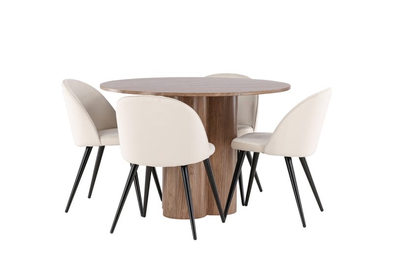 Olivia Matgrupp 110 cm Rund med 4 Velvet stolar - Mocca/Beige - Möbler - Bord & matgrupper - Matgrupper