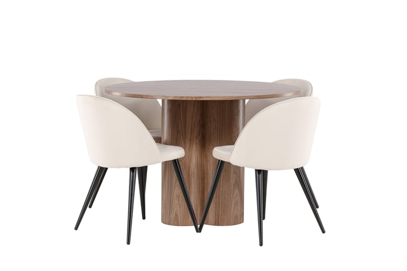 Olivia Matgrupp 110 cm Rund med 4 Velvet stolar - Mocca/Beige - Möbler - Bord & matgrupper - Matgrupper