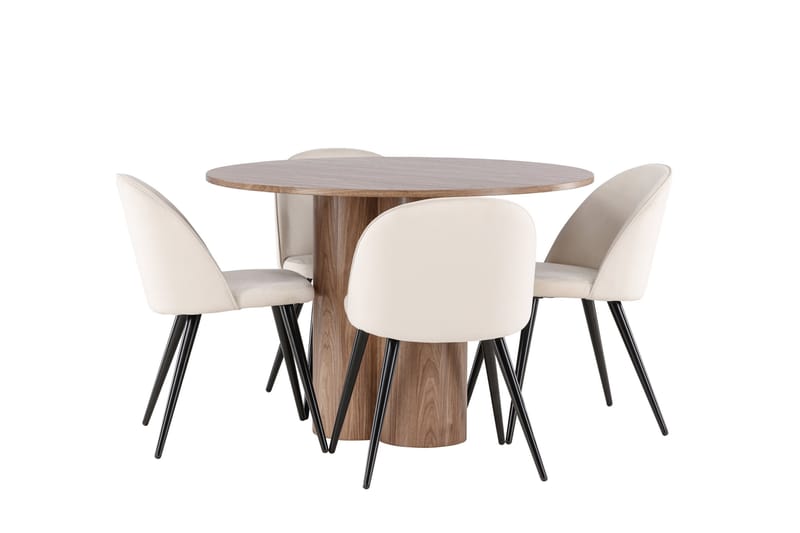 Olivia Matgrupp 110 cm Rund med 4 Velvet stolar - Mocca/Beige - Möbler - Bord & matgrupper - Matgrupper