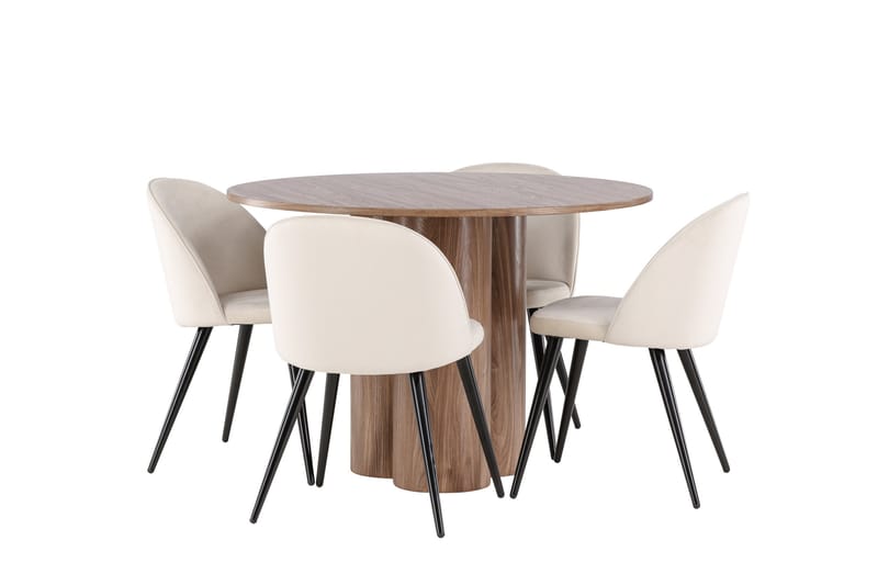 Olivia Matgrupp 110 cm Rund med 4 Velvet stolar - Mocca/Beige - Möbler - Bord & matgrupper - Matgrupper