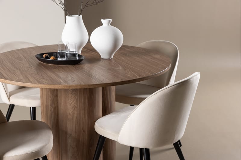 Olivia Matgrupp 110 cm Rund med 4 Velvet stolar - Mocca/Beige - Möbler - Bord & matgrupper - Matgrupper