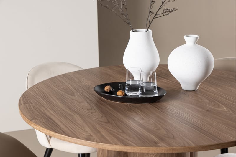Olivia Matgrupp 110 cm Rund med 4 Velvet stolar - Mocca/Beige - Möbler - Bord & matgrupper - Matgrupper