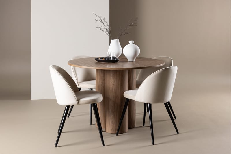 Olivia Matgrupp 110 cm Rund med 4 Velvet stolar - Mocca/Beige - Möbler - Bord & matgrupper - Matgrupper