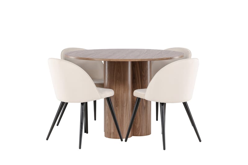 Olivia Matgrupp 110 cm Rund med 4 Velvet stolar - Mocca/Beige - Möbler - Bord & matgrupper - Matgrupper