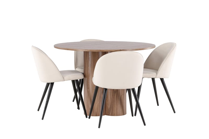 Olivia Matgrupp 110 cm Rund med 4 Velvet stolar - Mocca/Beige - Möbler - Bord & matgrupper - Matgrupper