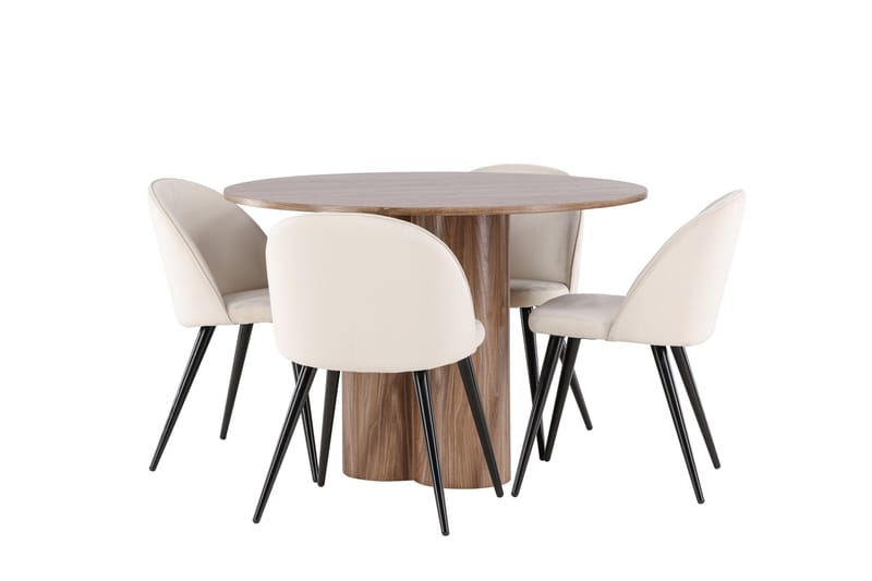 Olivia Matgrupp 110 cm Rund med 4 Velvet stolar - Mocca/Beige - Möbler - Bord & matgrupper - Matgrupper