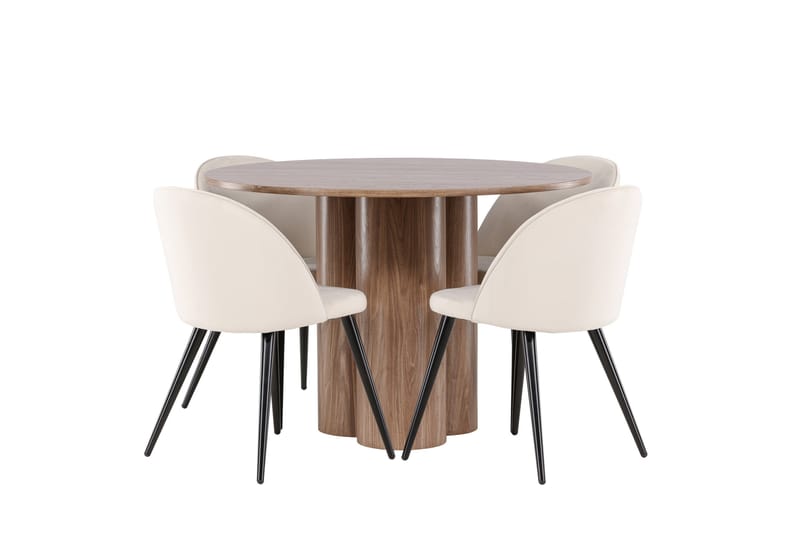 Olivia Matgrupp 110 cm Rund med 4 Velvet stolar - Mocca/Beige - Möbler - Bord & matgrupper - Matgrupper