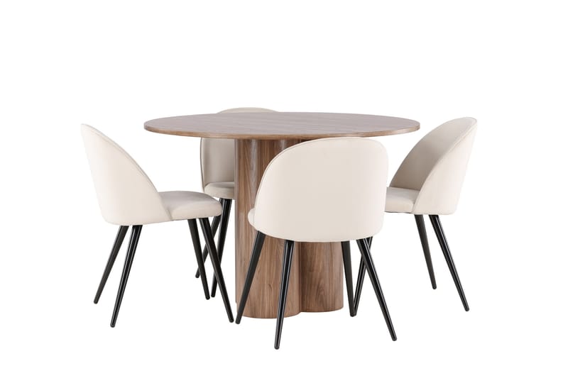Olivia Matgrupp 110 cm Rund med 4 Velvet stolar - Mocca/Beige - Möbler - Bord & matgrupper - Matgrupper