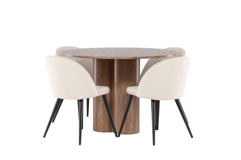 Olivia Matgrupp 110 cm Rund med 4 Velvet stolar - Mocca/Beige - Möbler - Bord & matgrupper - Matgrupper