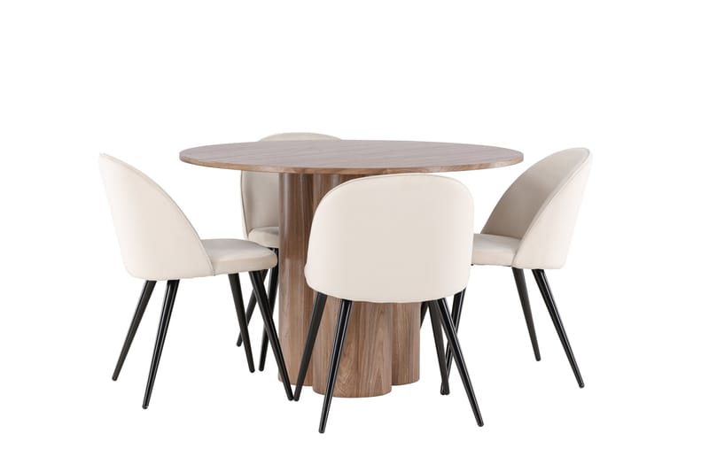 Olivia Matgrupp 110 cm Rund med 4 Velvet stolar - Mocca/Beige - Möbler - Bord & matgrupper - Matgrupper