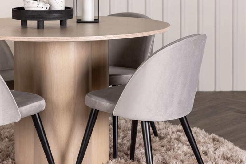 Olivia Matgrupp 110 cm Rund med 4 Velvet stolar - Whitewash - Möbler - Bord & matgrupper - Matgrupper