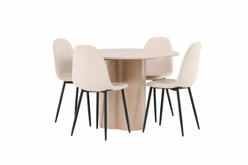 Olivia Matgrupp 110 cm Rund med 4 Polar stolar - Whitewash - Möbler - Bord & matgrupper - Matgrupper