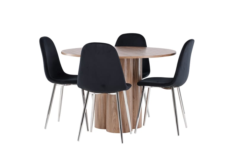 Olivia Matgrupp 110 cm Rund med 4 Polar stolar - Mocca/Svart - Möbler - Bord & matgrupper - Matgrupper