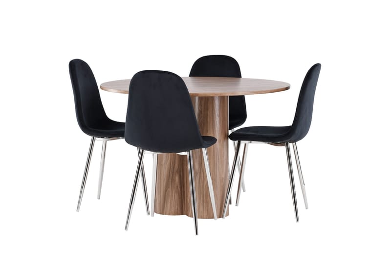 Olivia Matgrupp 110 cm Rund med 4 Polar stolar - Mocca/Svart - Möbler - Bord & matgrupper - Matgrupper