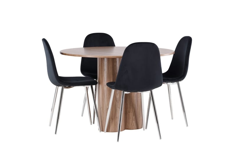 Olivia Matgrupp 110 cm Rund med 4 Polar stolar - Mocca/Svart - Möbler - Bord & matgrupper - Matgrupper