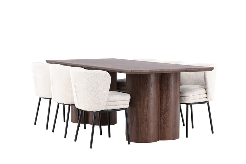 Olivia Matgrupp 210 cm Rektangulär med 6 Agnes stolar, Mocca/Vit